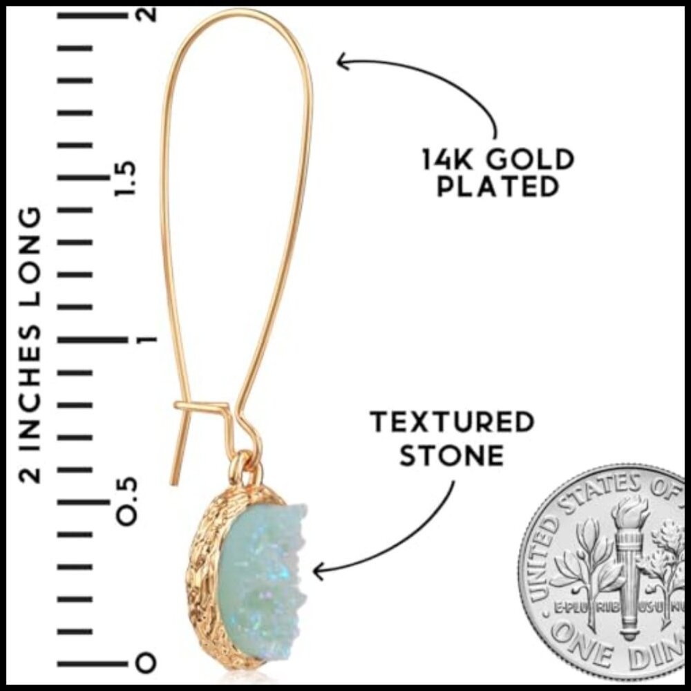 Simulated Druzy Threader Drop Earrings Trendy Boh… - image 4